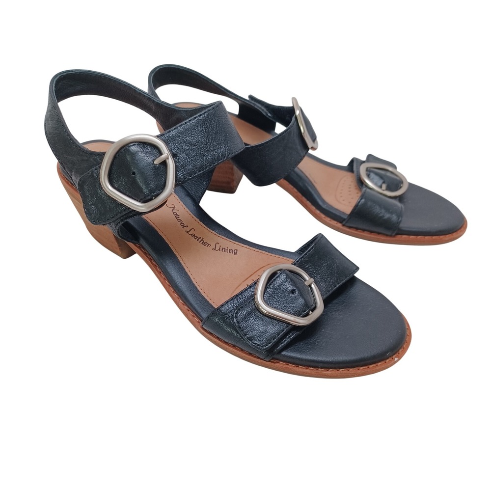 Sofft Black Leather Buckle Slingback Block Heel Sandals Womens US 7.5 M